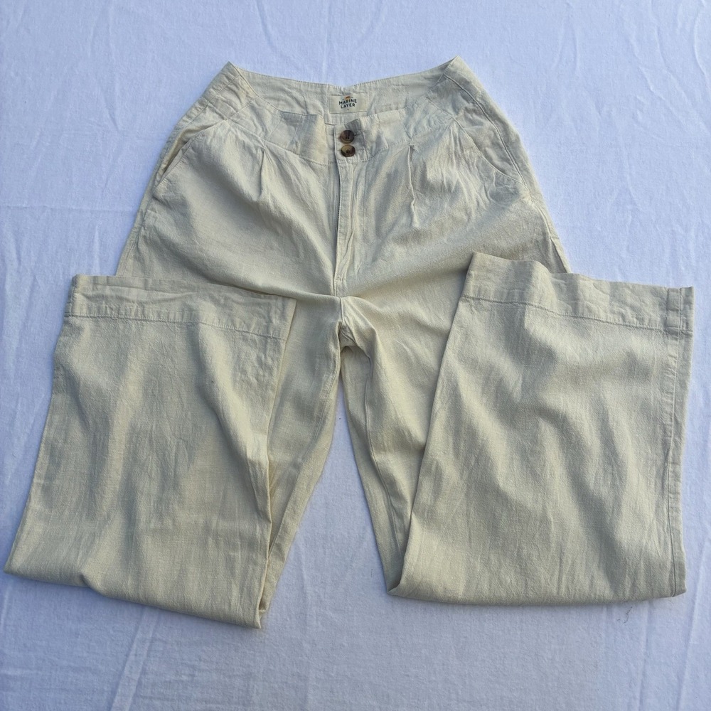 Marine Layer Hemp Blend Wide Leg Trouser Pants Women 6 Pleated Beige Coastal Boh